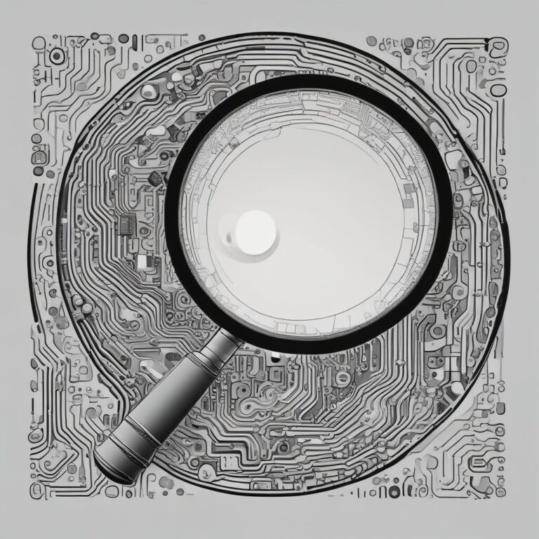 A magnifying glass focusing on a circuit board