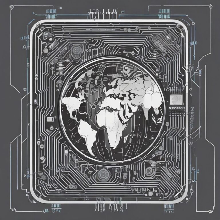 A circuit board with a globe image