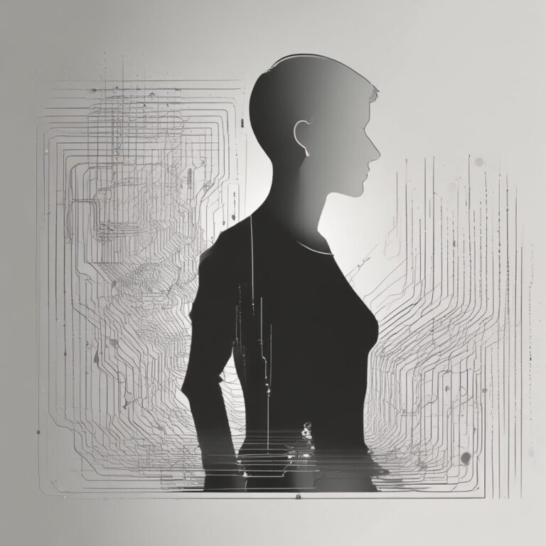A human silhouette with digital elements illustrating the intersection of technology and human resources.