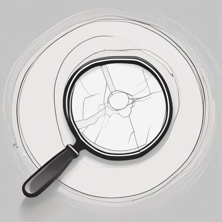 A magnifying glass to signify scrutiny and oversight in AI development.