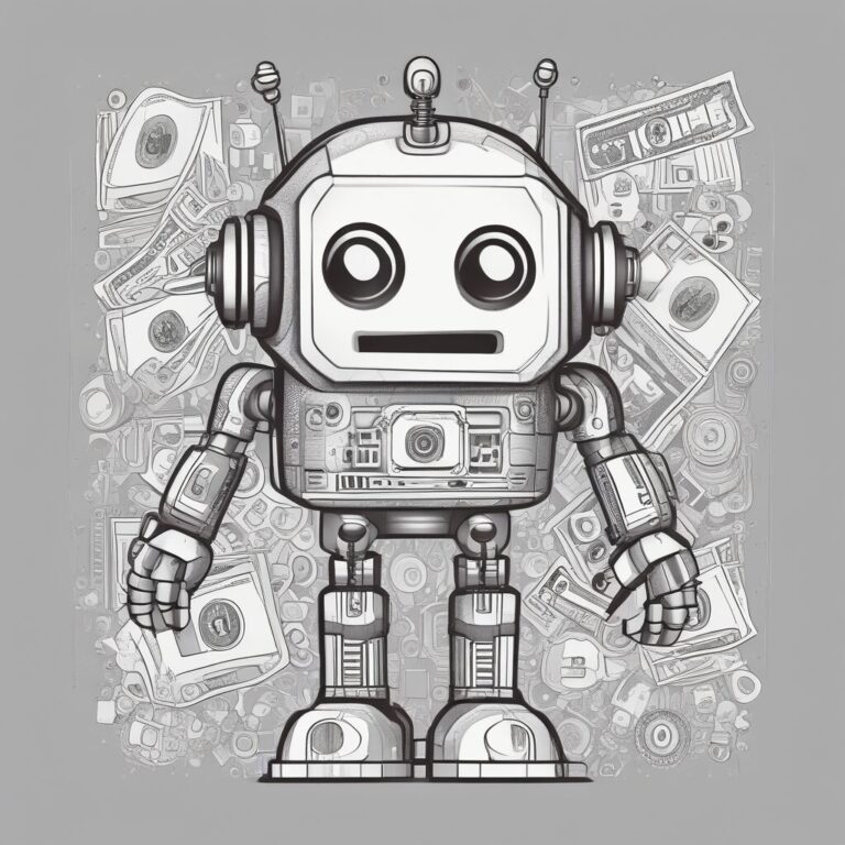 A robot with a dollar sign to signify the intersection of artificial intelligence and finance.