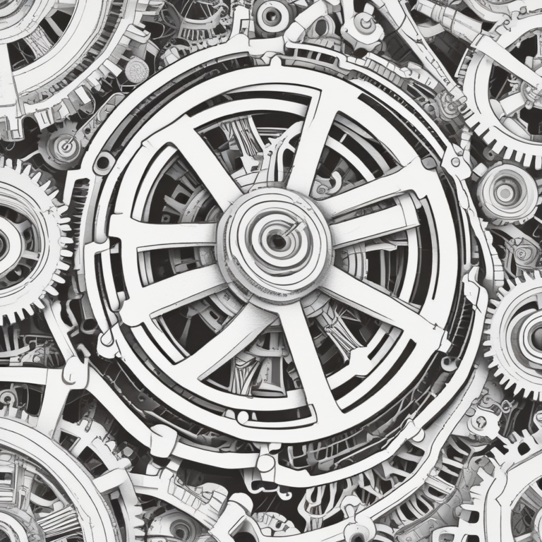 A pair of interconnected gears to illustrate the relationship between regulation and technology.