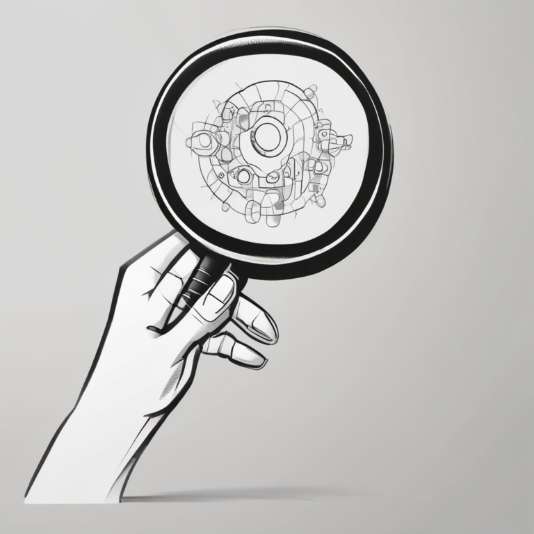 A magnifying glass focusing on a robotic hand
