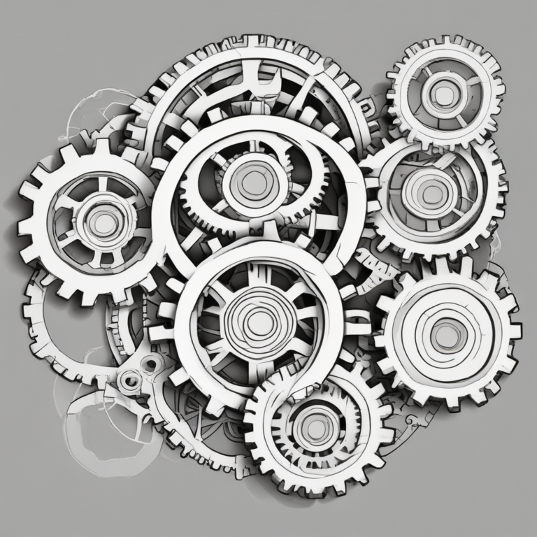 A network of interconnected gears