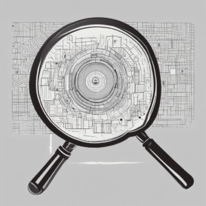 A magnifying glass illustrating the scrutiny and examination of AI policies.