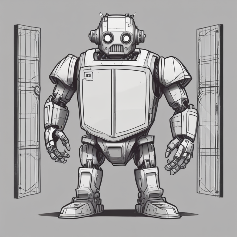 A robot holding a shield