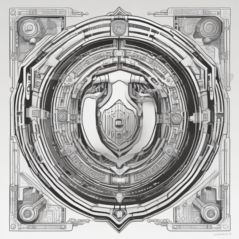 A cybersecurity shield illustrating the defense mechanisms necessary to ensure accountability in AI technologies.