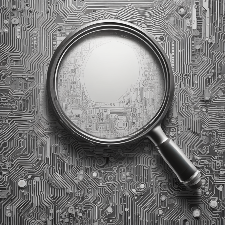 A magnifying glass focused on a circuit board