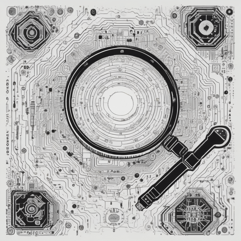 A magnifying glass over a circuit board illustrating the scrutiny of AI systems for human rights.