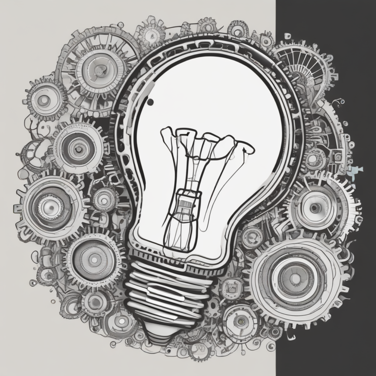 A light bulb surrounded by gears symbolizing innovation and understanding in AI.