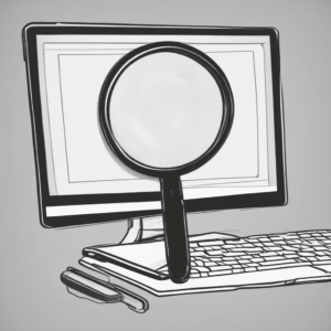 A magnifying glass over a computer screen
