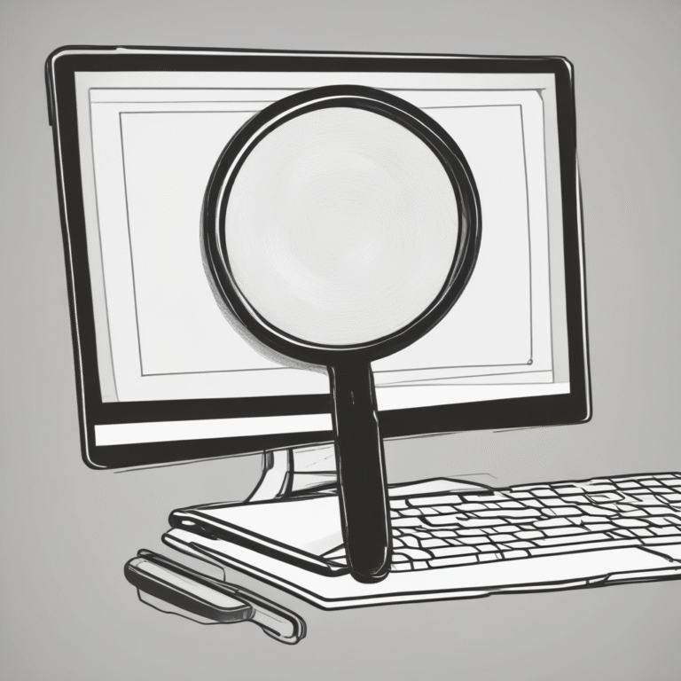 A magnifying glass over a computer screen