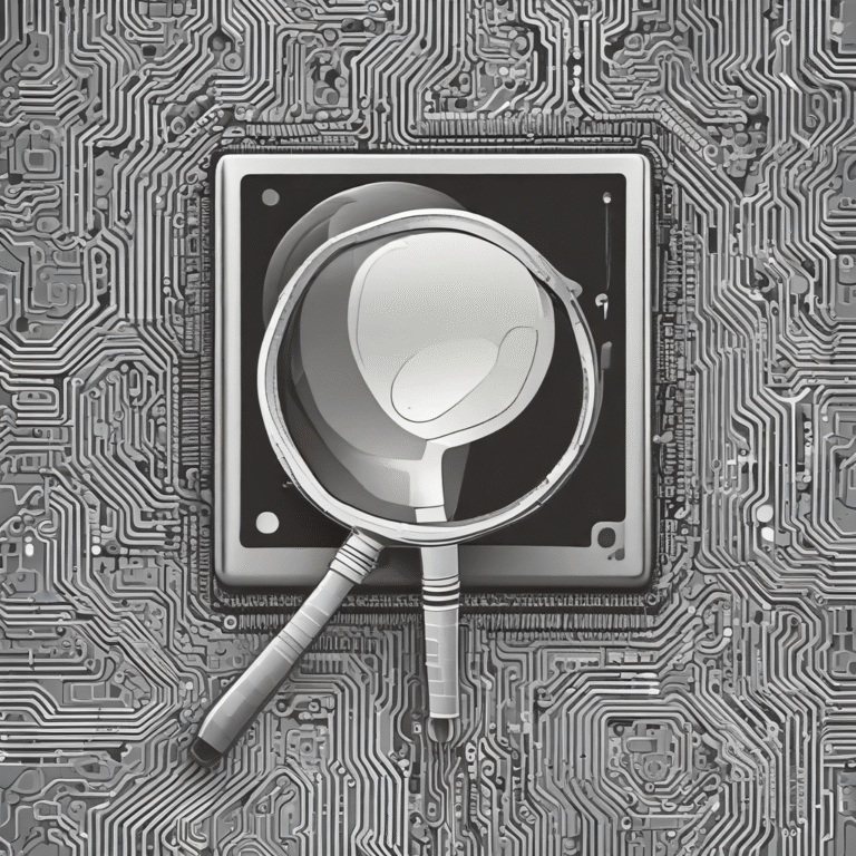A magnifying glass over a computer chip