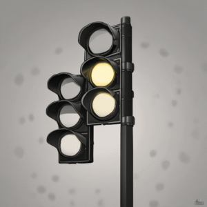 A traffic light showing yellow