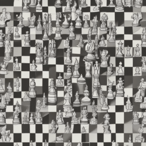 A chessboard with pieces in strategic positions