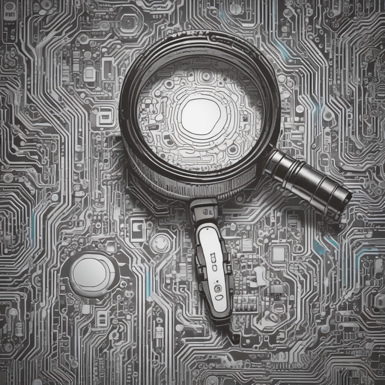 A magnifying glass focusing on a circuit board