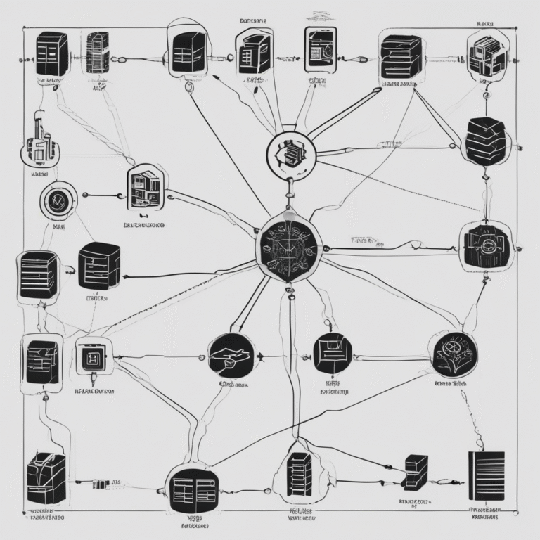 A network diagram illustrating interconnected systems