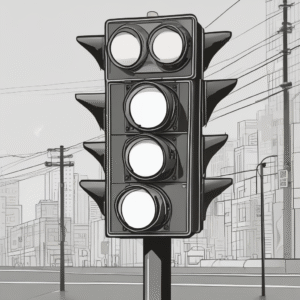 A traffic light to indicate the regulation and control over AI development.