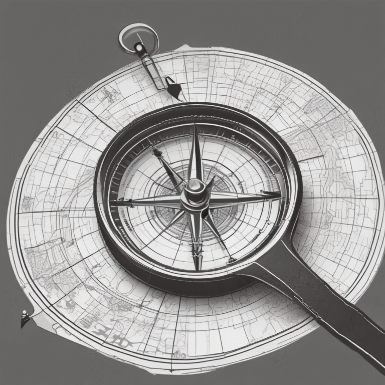 A compass pointing towards a digital map