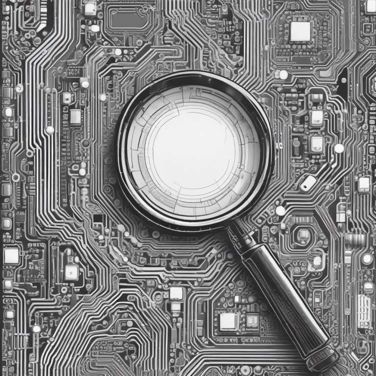 A magnifying glass over a circuit board