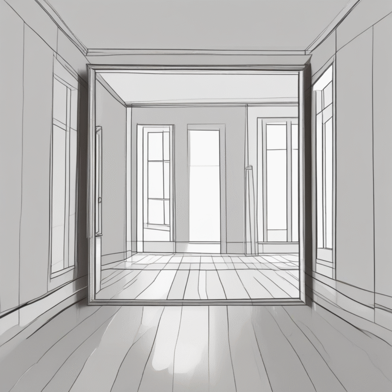 A mirror reflecting an empty room