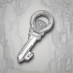 A key with a lock shaped like a circuit board