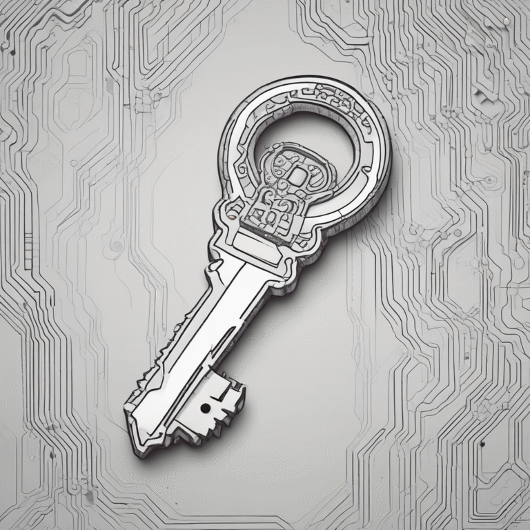 A key with a lock shaped like a circuit board