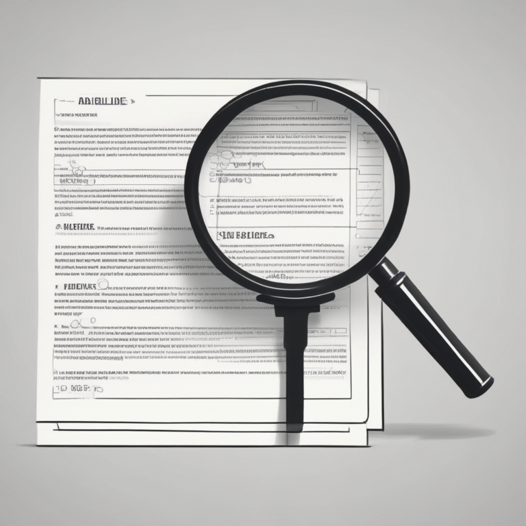 A magnifying glass focusing on a document labeled "AI Guidelines."
