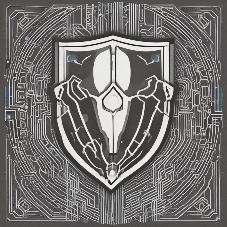 A shield with a circuit pattern.