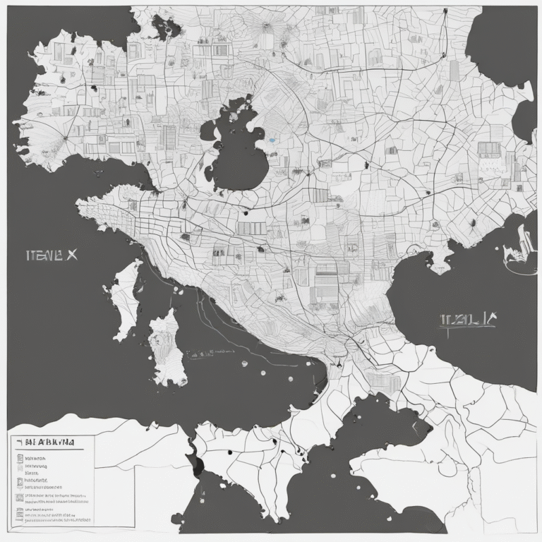 A map of Italy with an AI circuit design overlay.