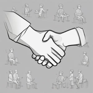 A handshake figurine representing collaboration and partnership in international agreements.