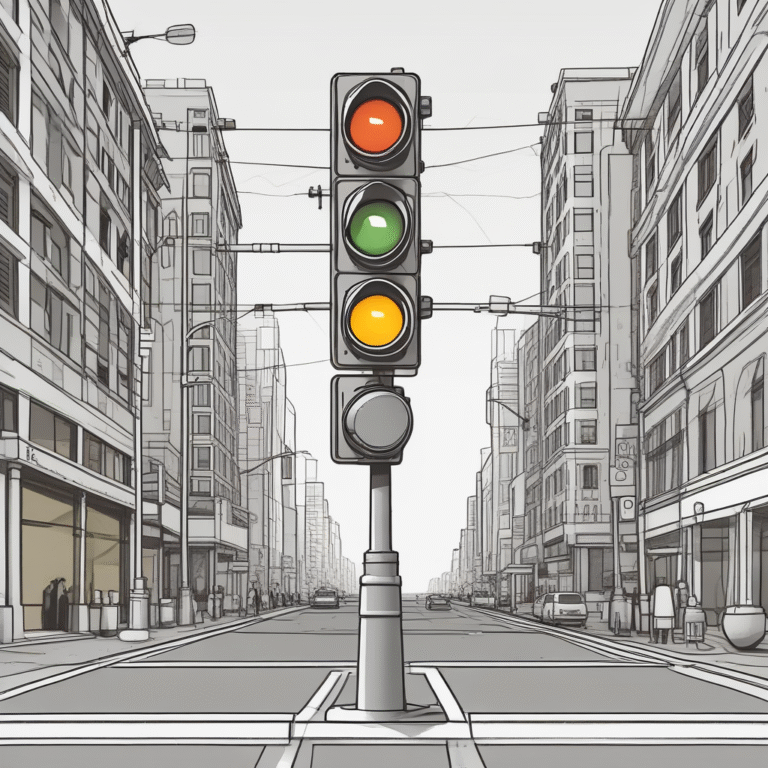 A digital traffic light conveying the need for governance and regulation in AI usage.
