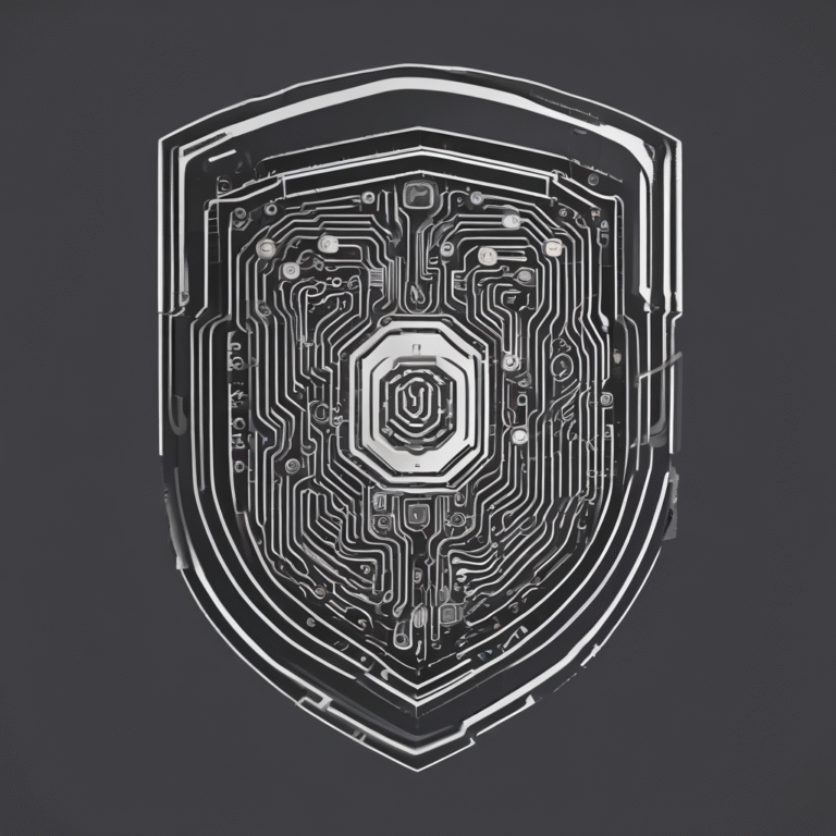 A shield with a circuit pattern to symbolize protection and security in the implementation of AI regulations.