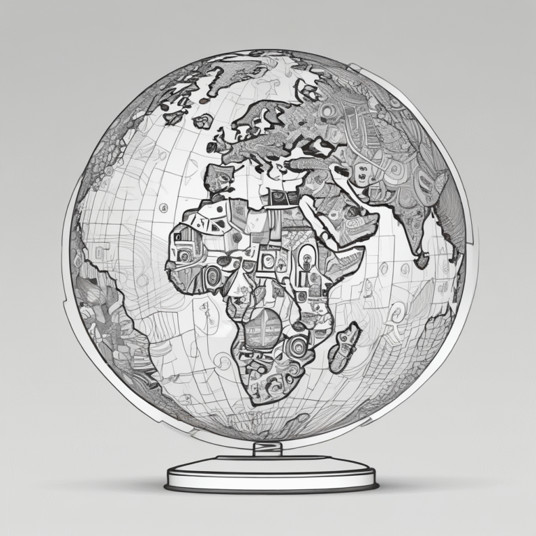 A globe with African motifs illustrating the global impact of African values in AI governance.