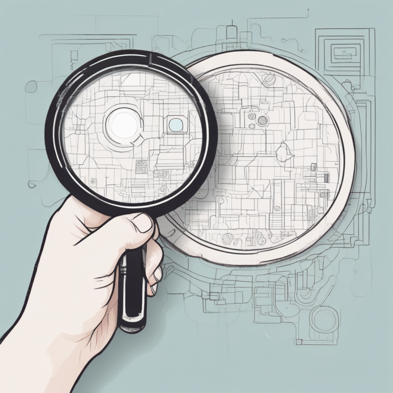 A magnifying glass highlighting the importance of scrutiny and examination in responsible AI practices.