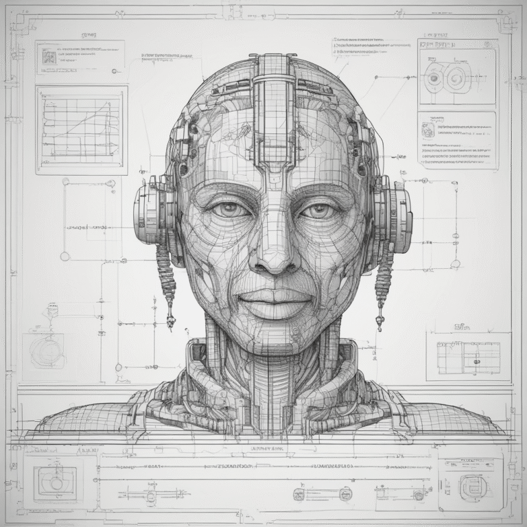 A blueprint illustrating the structured guidelines and regulations for AI development.