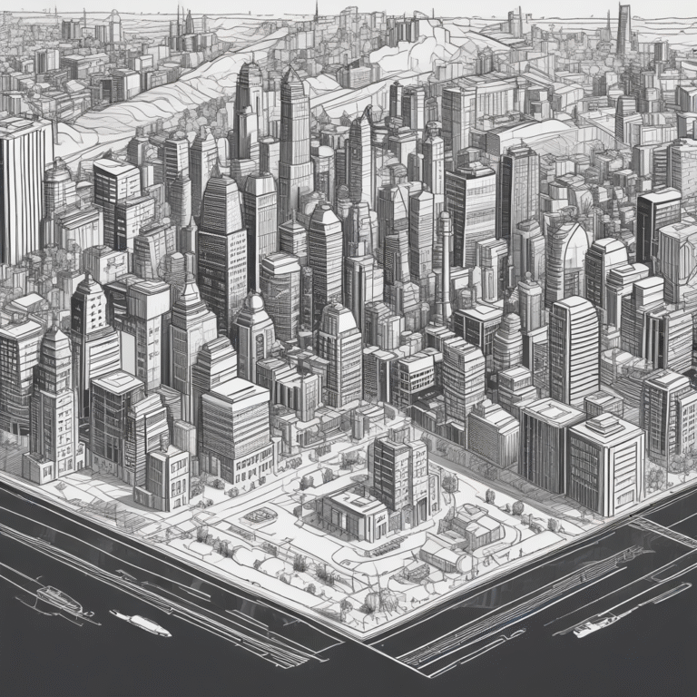 A blueprint of a city with integrated AI systems symbolizing smart governance.