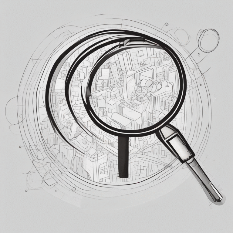 A magnifying glass highlighting scrutiny and oversight in AI development.
