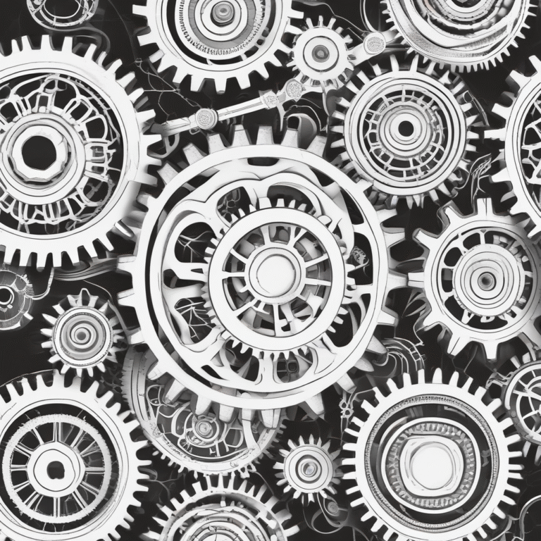 A set of interconnected gears illustrating the complex mechanics of AI systems and their impact on society.