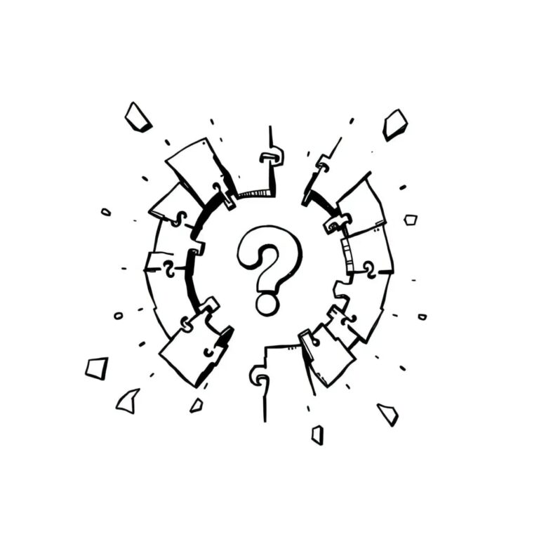 A shattered algorithmic puzzle with a question mark in the center