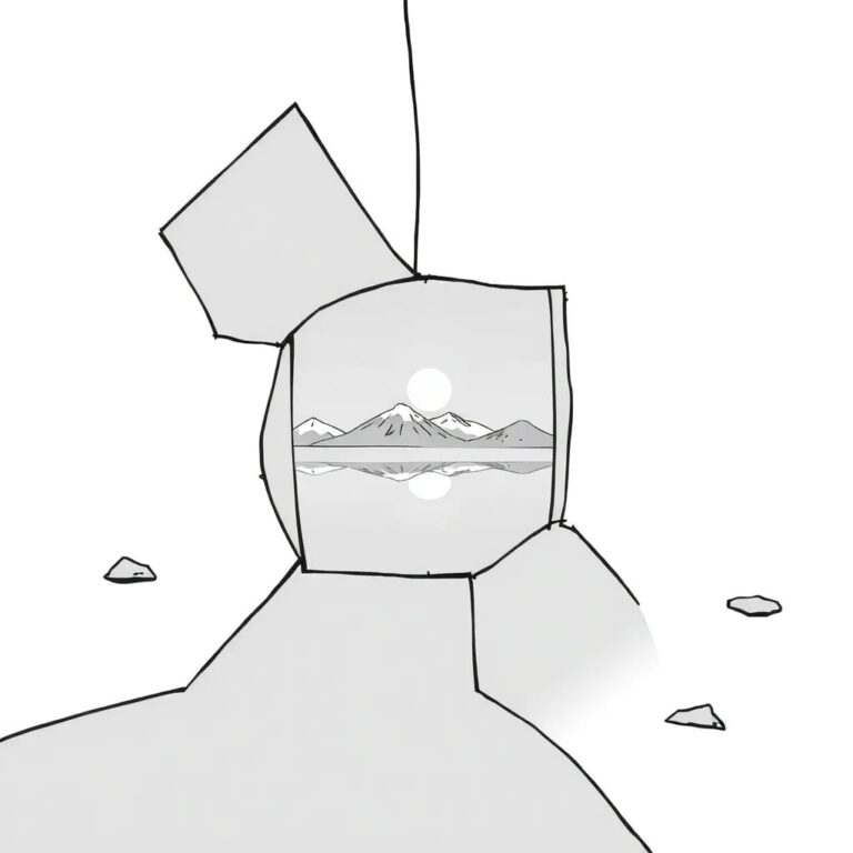 A shattered mirror reflecting a digital landscape