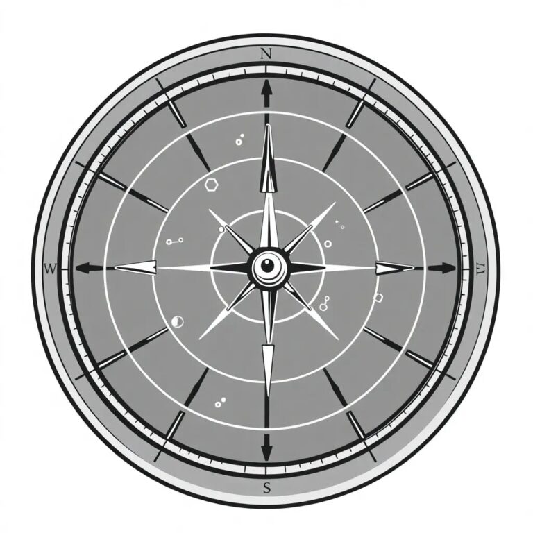 A futuristic compass with a digital display that shows shifting constellations representing emerging AI technologies