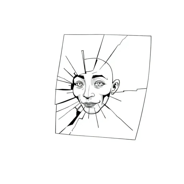 A shattered digital mirror reflecting a distorted, ever-changing AI-generated face