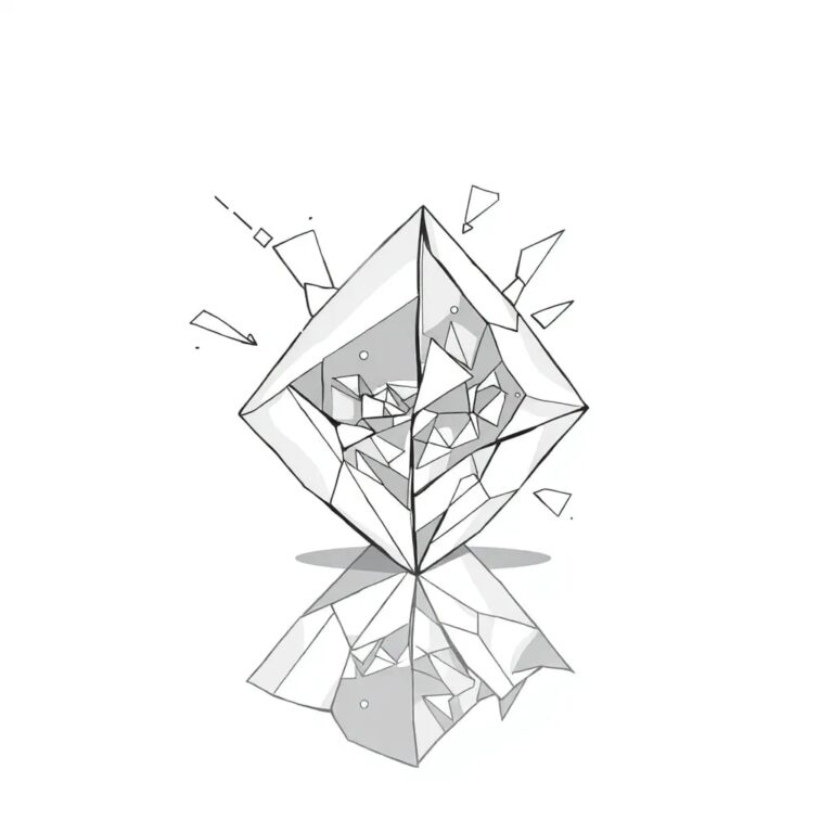 A shattered crystal prism reflecting a kaleidoscope of distorted, ever-changing images