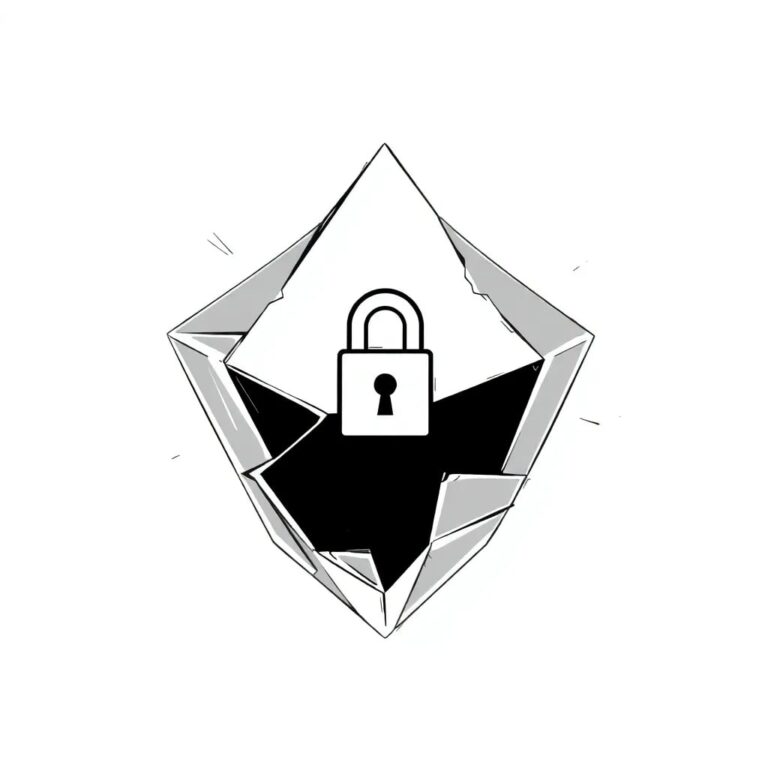 A shattered glass prism with a digital lock embedded in its center