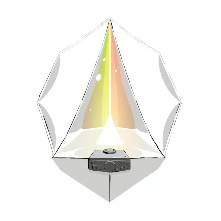 A multi-faceted crystal prism that refracts light into a spectrum of colors, each color representing a different type of AI, with a central control panel that adjusts the angles of the prism to direct and focus the light.