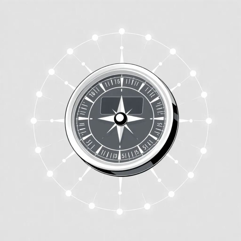 A futuristic, transparent AI-driven compass with a digital display that dynamically updates to show the path of regulatory compliance, surrounded by a halo of glowing, interconnected nodes representing automated compliance systems.