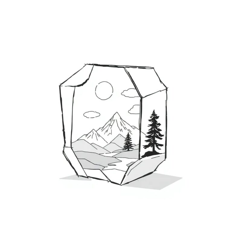 A shattered glass prism revealing a digital landscape within