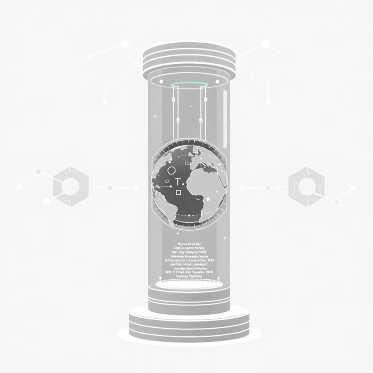 A futuristic, transparent AI control tower with interconnected, glowing neural networks and a rotating, holographic globe displaying real-time data streams and regulatory updates.