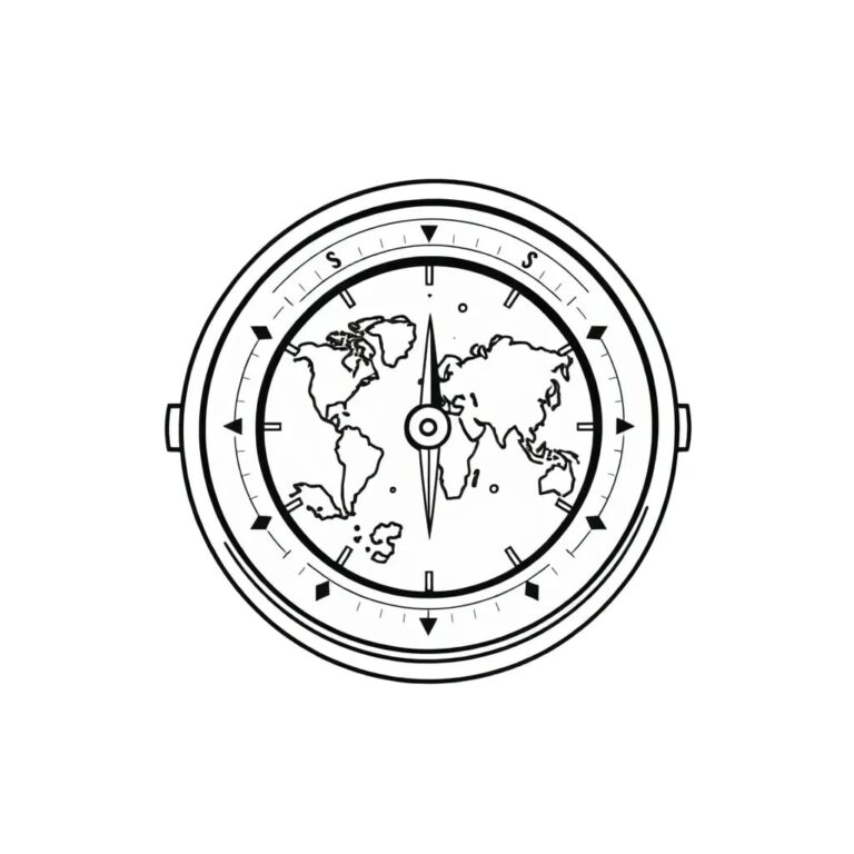 A futuristic compass with a digital display that shows a constantly shifting map of regulatory landscapes and AI algorithms.